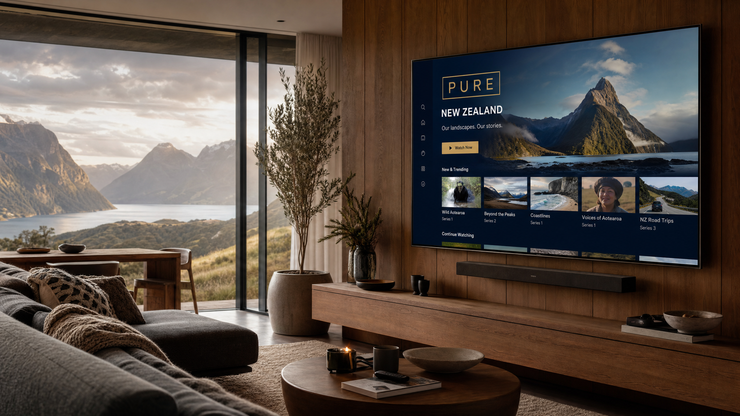 Launch a TV channel in New Zealand — branded streaming channel on smart TV with NZ landscape